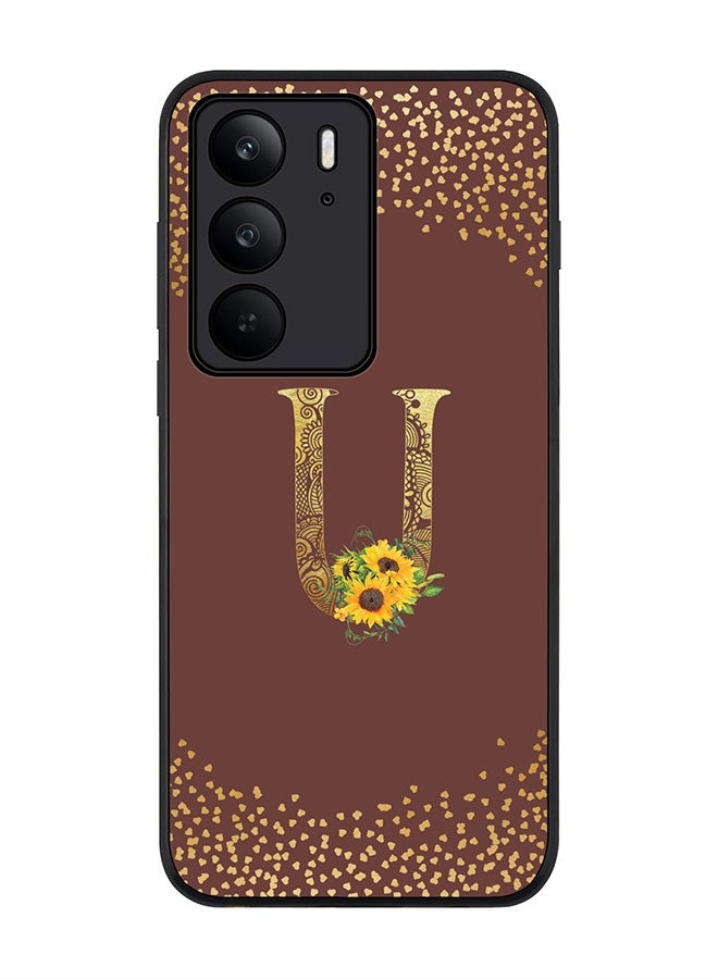 For Realme C75x / C75 4G Case,Slim fit Camera Protection, Shockproof Thin Phone cover  - Custom Floral Monogram - U  (Brown )